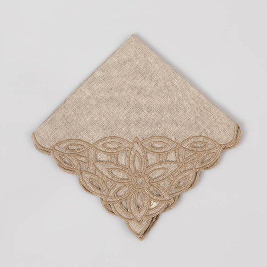 Natural linen cocktail napkins with cutwork