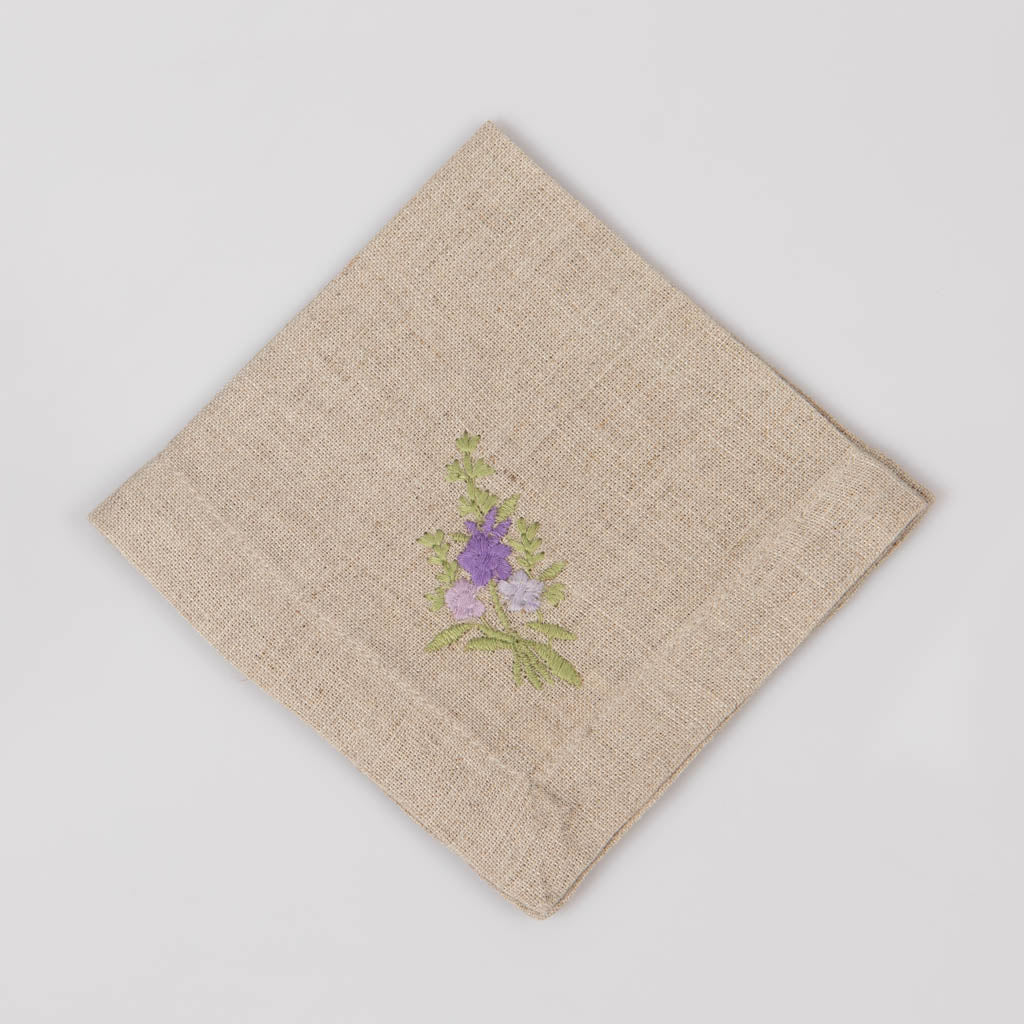 Embroidered natural linen cocktail napkins