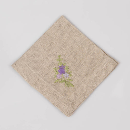 Embroidered natural linen cocktail napkins