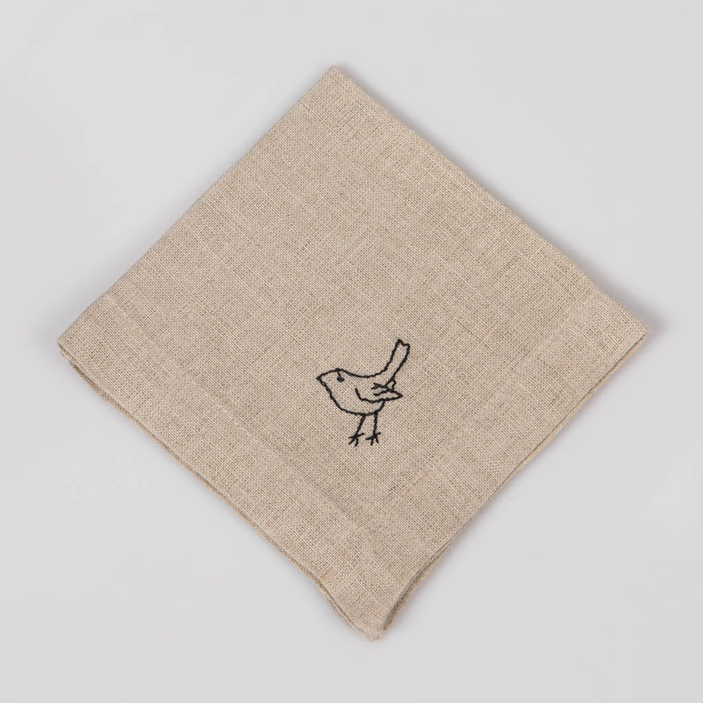 Embroidered natural linen cocktail napkins