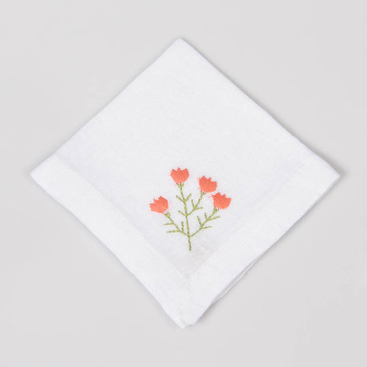 Embroidered white linen cocktail napkins