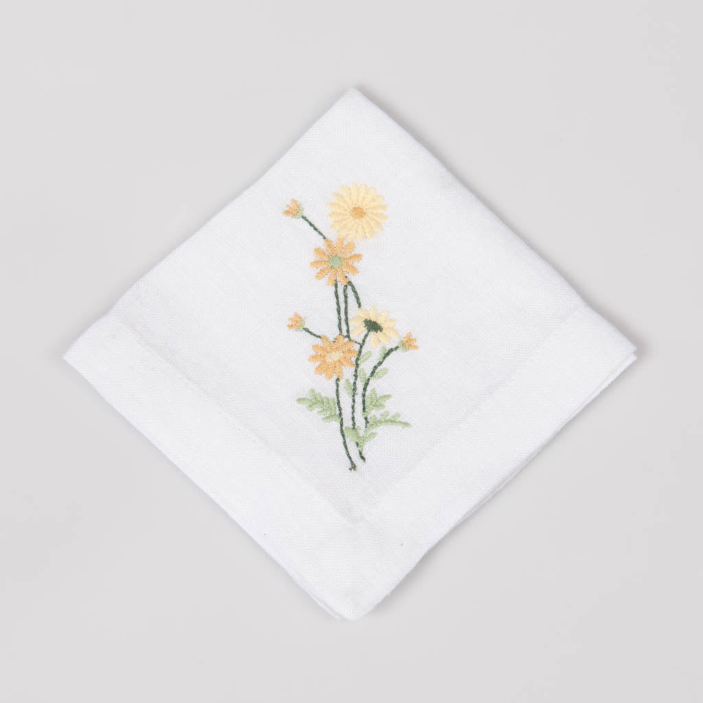 Embroidered white linen cocktail napkins