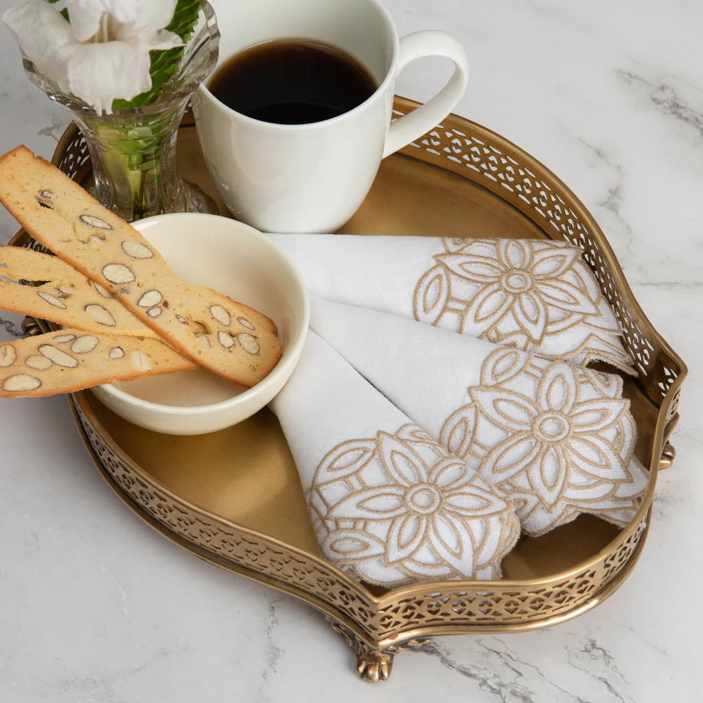 White linen cocktail napkins with cutwork