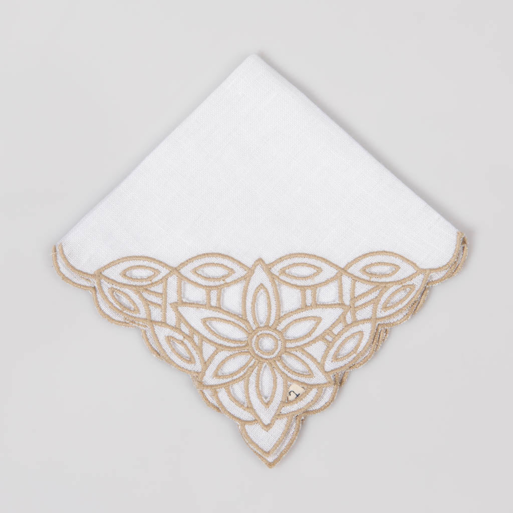 White linen cocktail napkins with cutwork