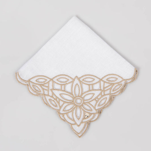 White linen cocktail napkins with cutwork