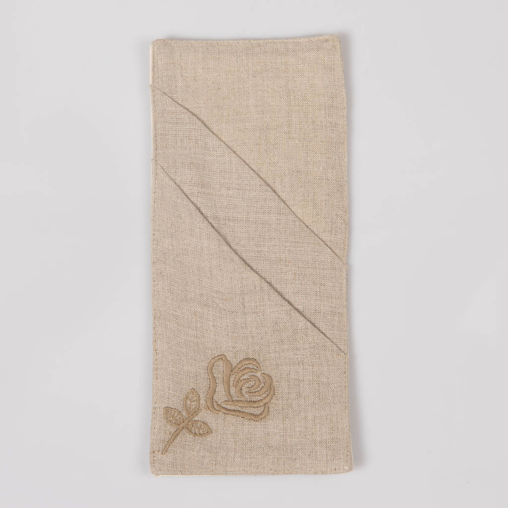 Embroidered natural linen double pocket cutlery holders