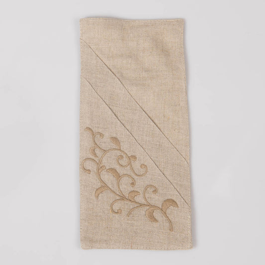 Embroidered natural linen double pocket cutlery holders