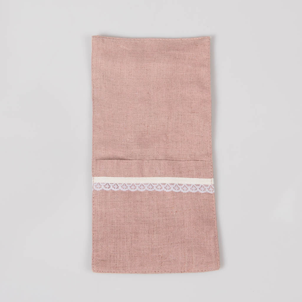 Lace edged dusty rose linen single pocket cutlery holders