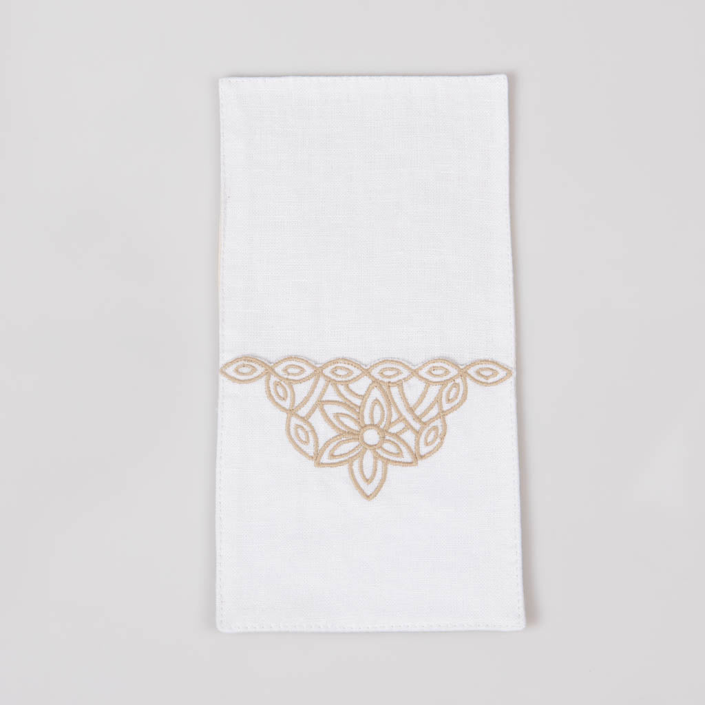 Cutwork white linen single pocket cutlery holders