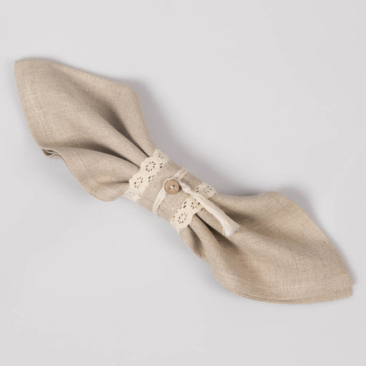Lace edged natural linen napkin rings