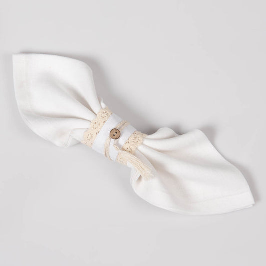 Lace edged white linen napkin rings