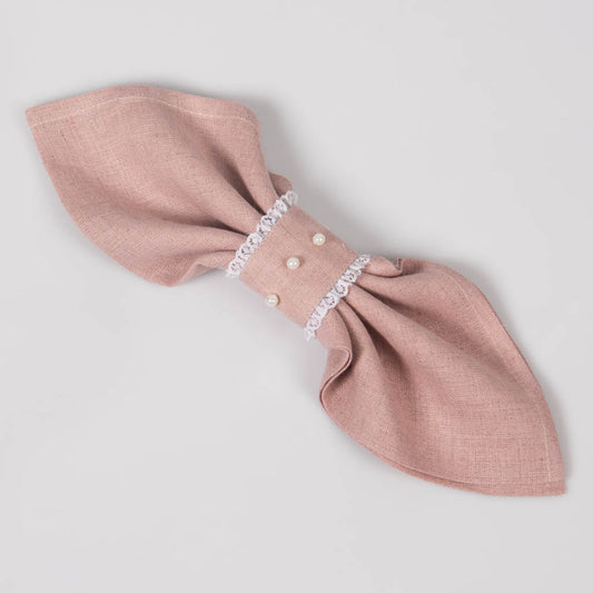 Lace and bead embellished dusty rose linen napkin rings