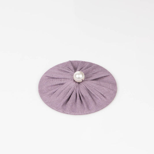 Glass covers in amethyst smoke linen with pearl bead handle