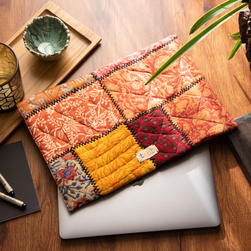 Vintage silk patchwork laptop sleeve