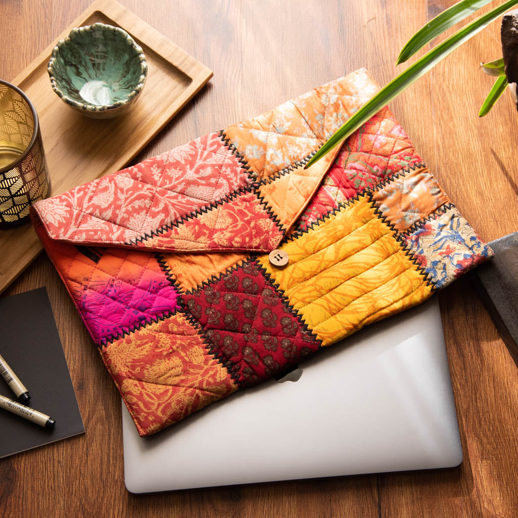 Vintage silk patchwork laptop sleeve