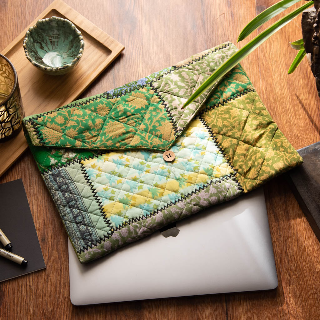 Vintage silk patchwork laptop sleeve