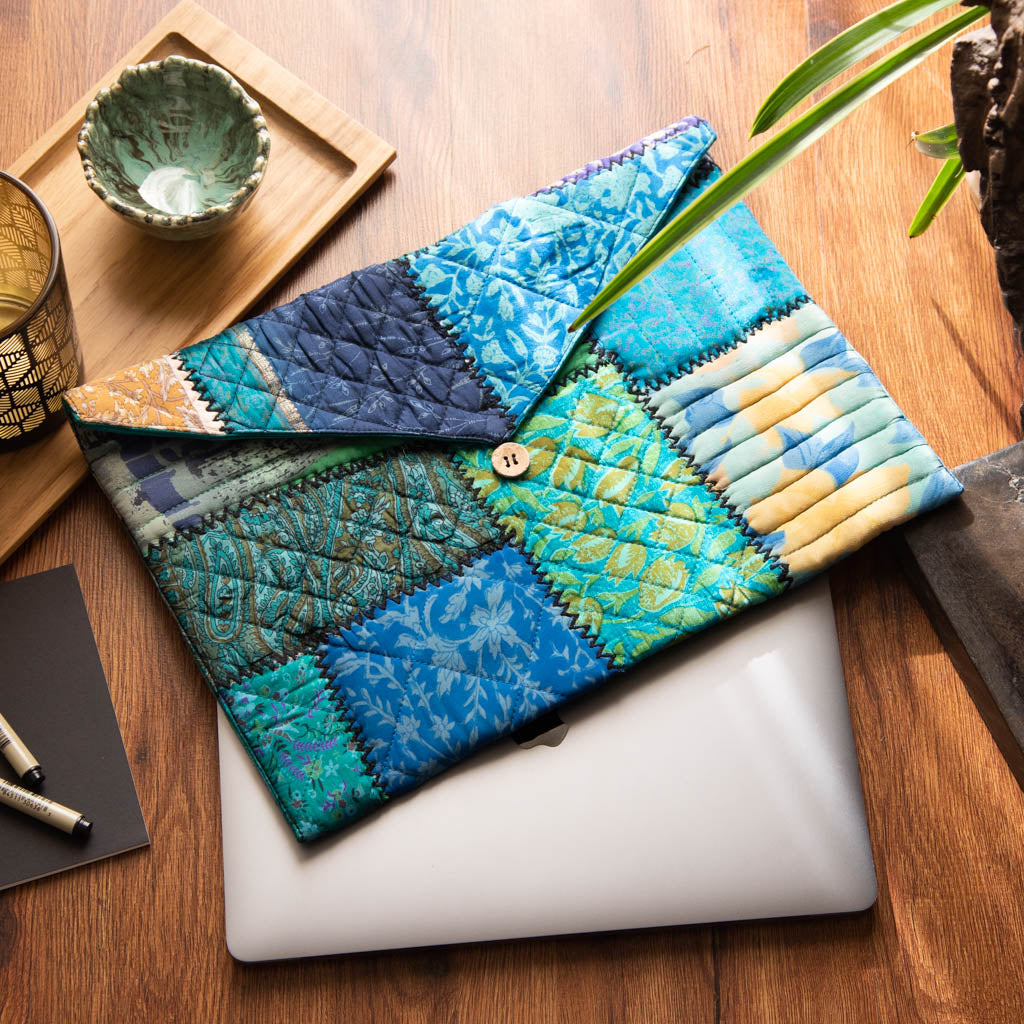 Vintage silk patchwork laptop sleeve