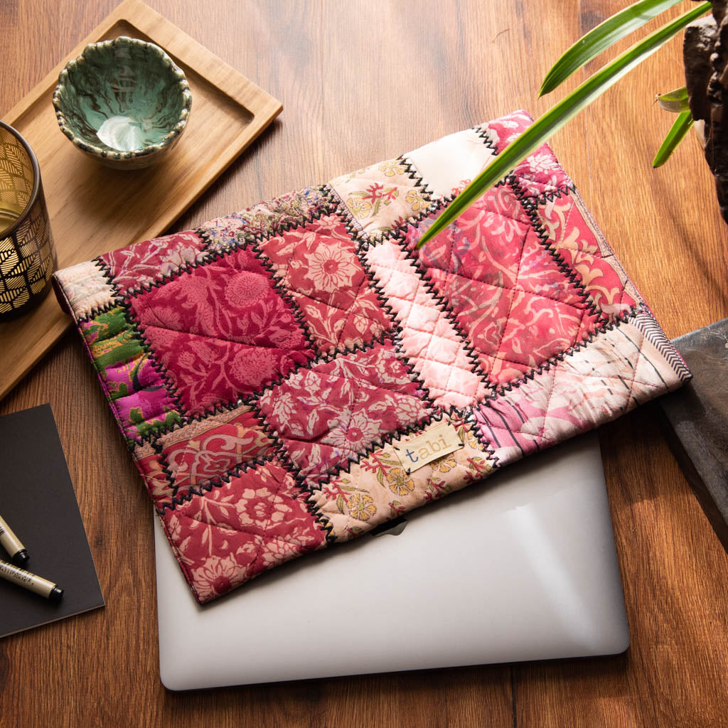 Vintage silk patchwork laptop sleeve