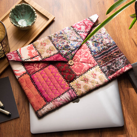 Vintage silk patchwork laptop sleeve