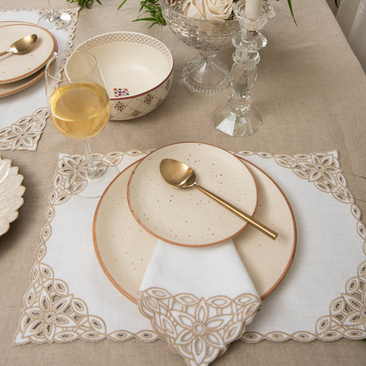 Cutwork edged white table linen set