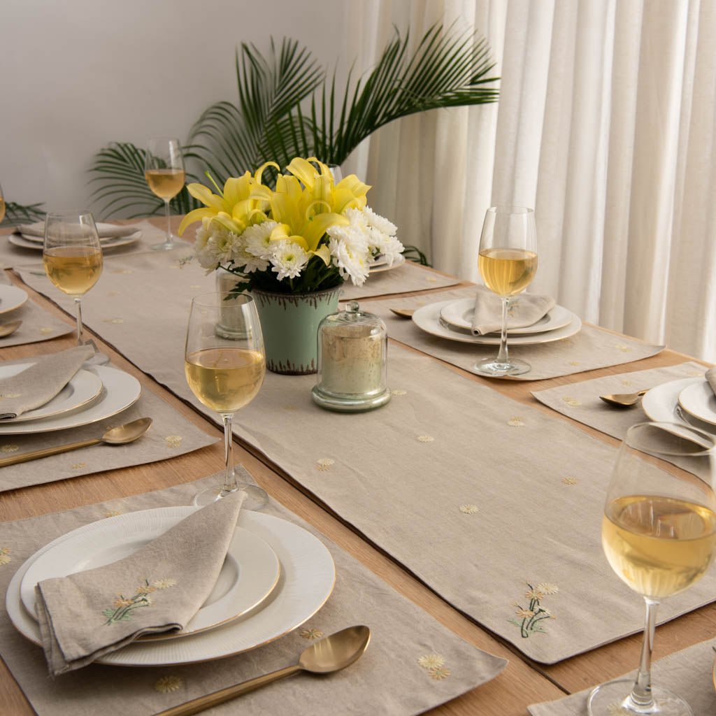 Embroidered natural table linen set