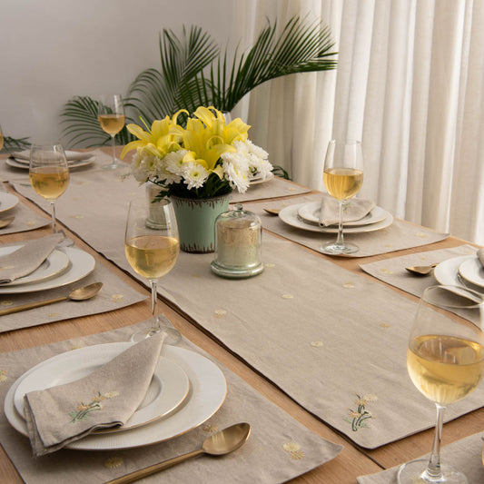 Embroidered natural table linen set