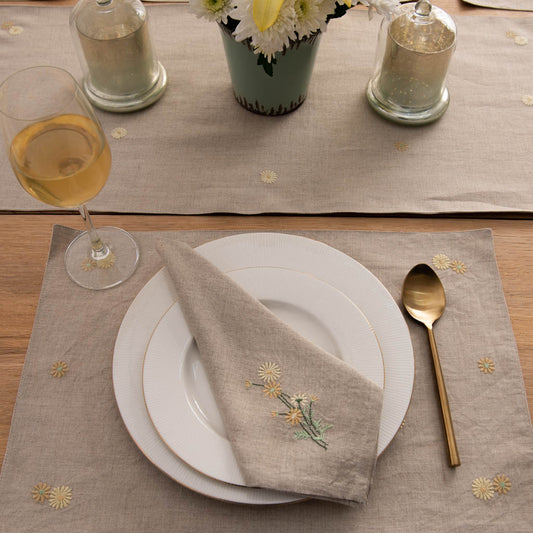 Embroidered natural table linen set