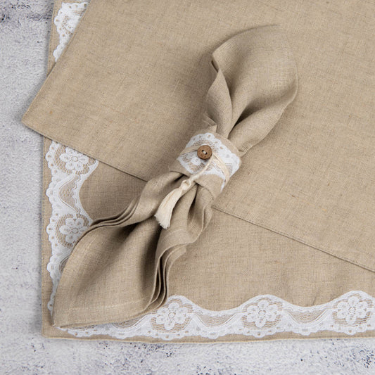 Lace embellished natural linen napkin rings