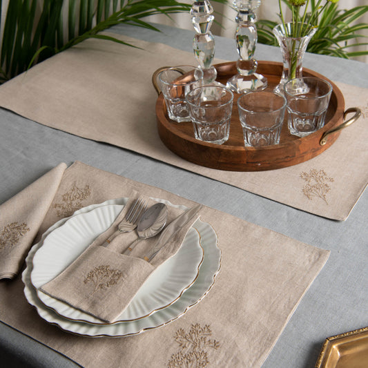 Embroidered natural table linen set